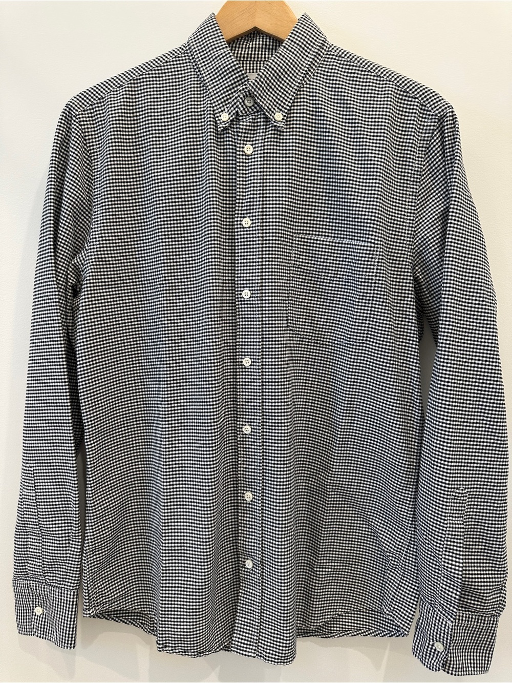 Everlane Slim Oxford Black/Ecru Mini Houndstooth Checked Shirt L